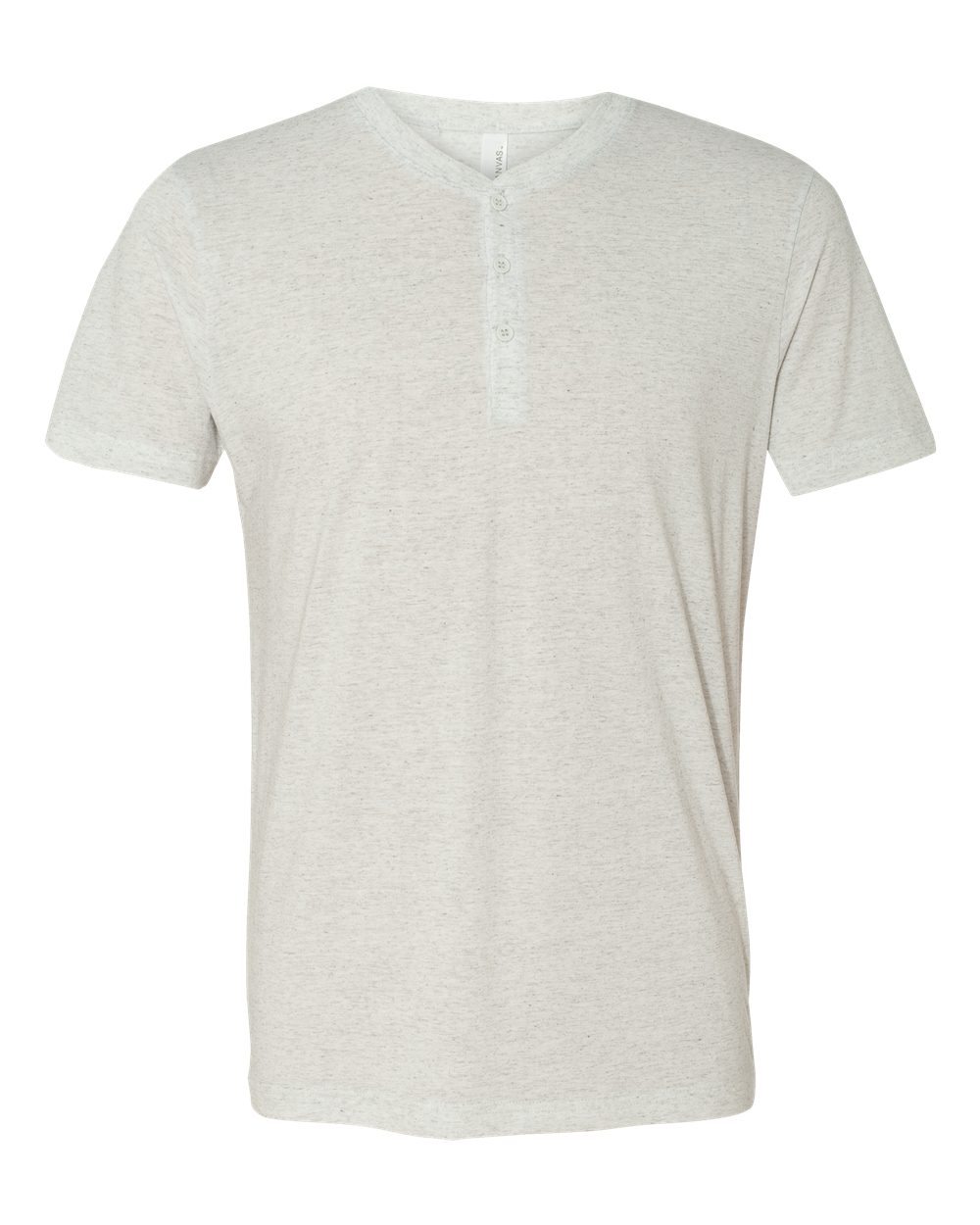 Front View of White Fleck Triblend Short Sleeve Henley - 3125