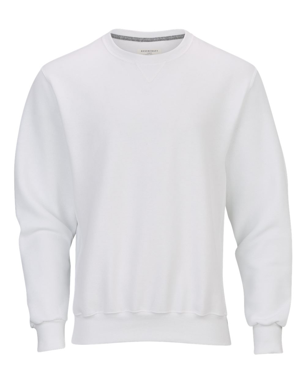 Front View of White Fleece Crew Pullover - BM5101
