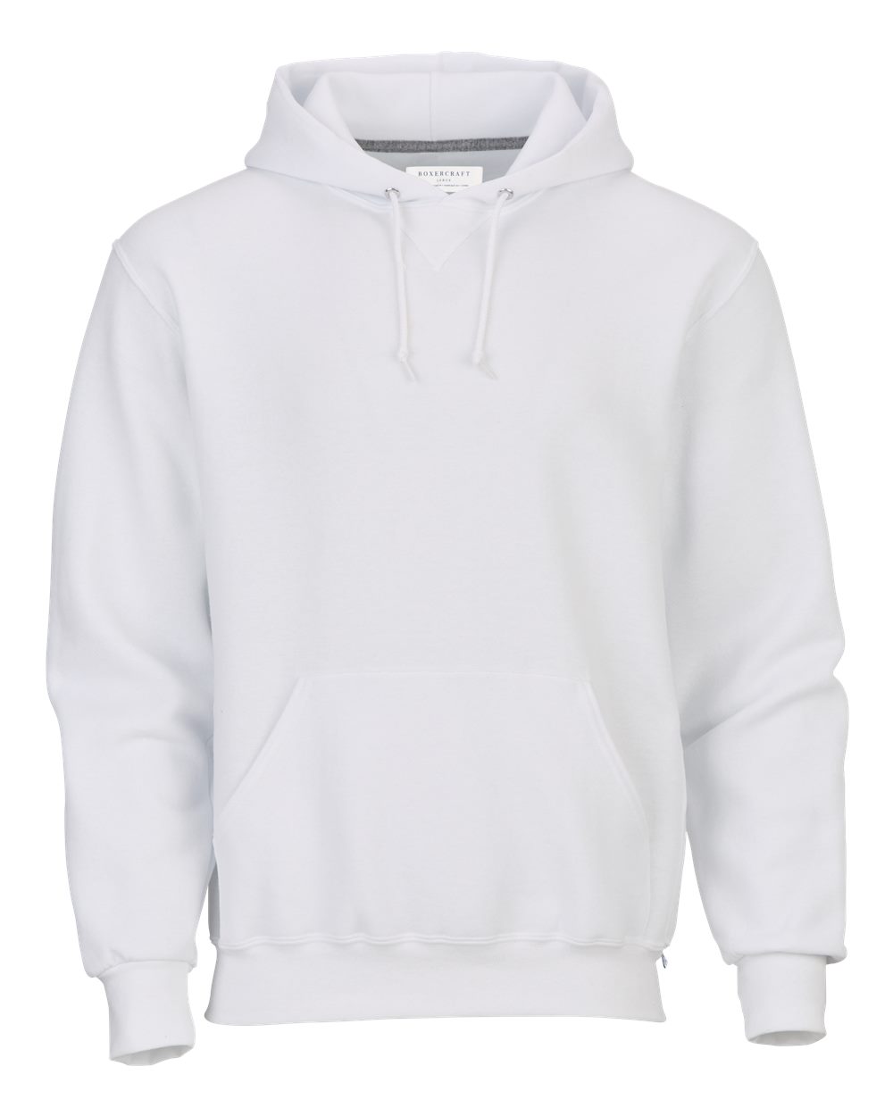 Front View of White Fleece Hooded Pullover - BM5302