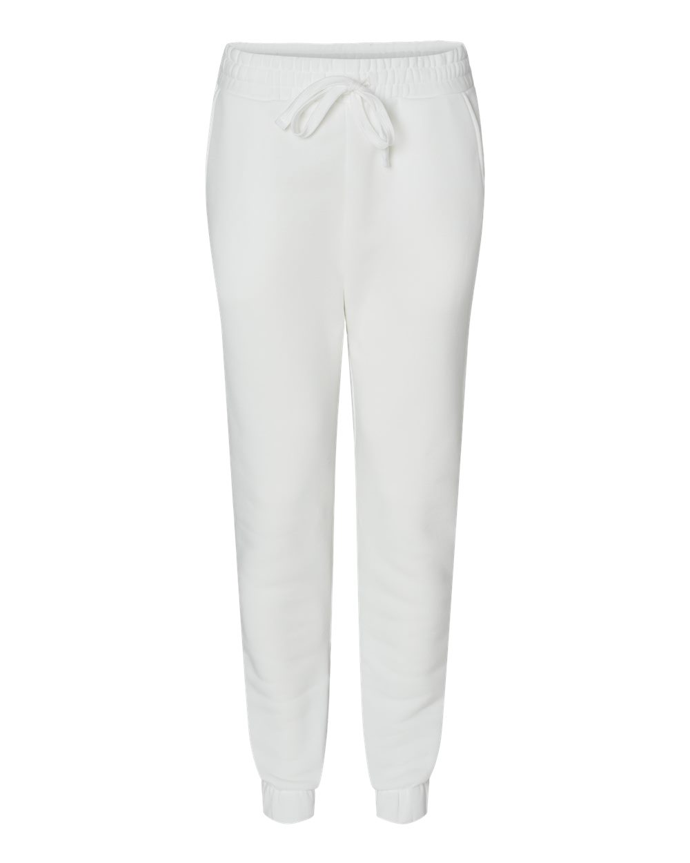 Front View of White Fleece Joggers - 8800