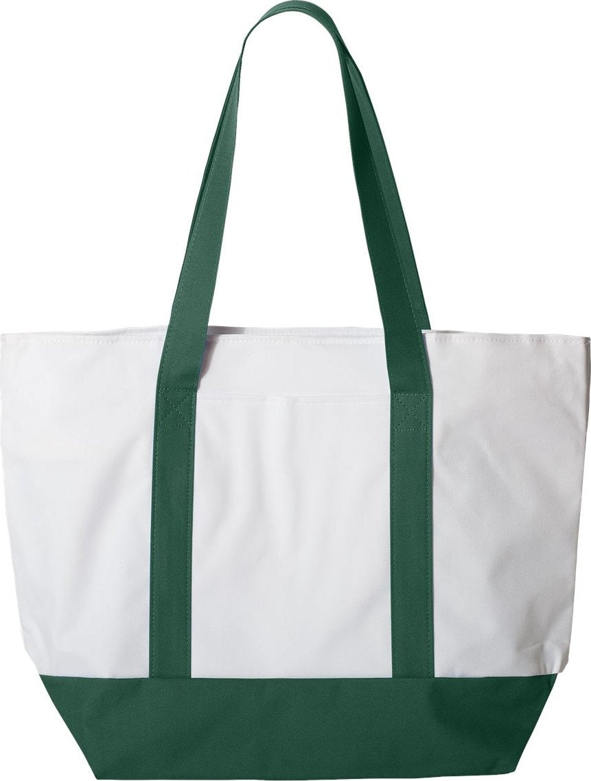 Front View of White/ Forest Bay View Giant Zippered Tote - 7006