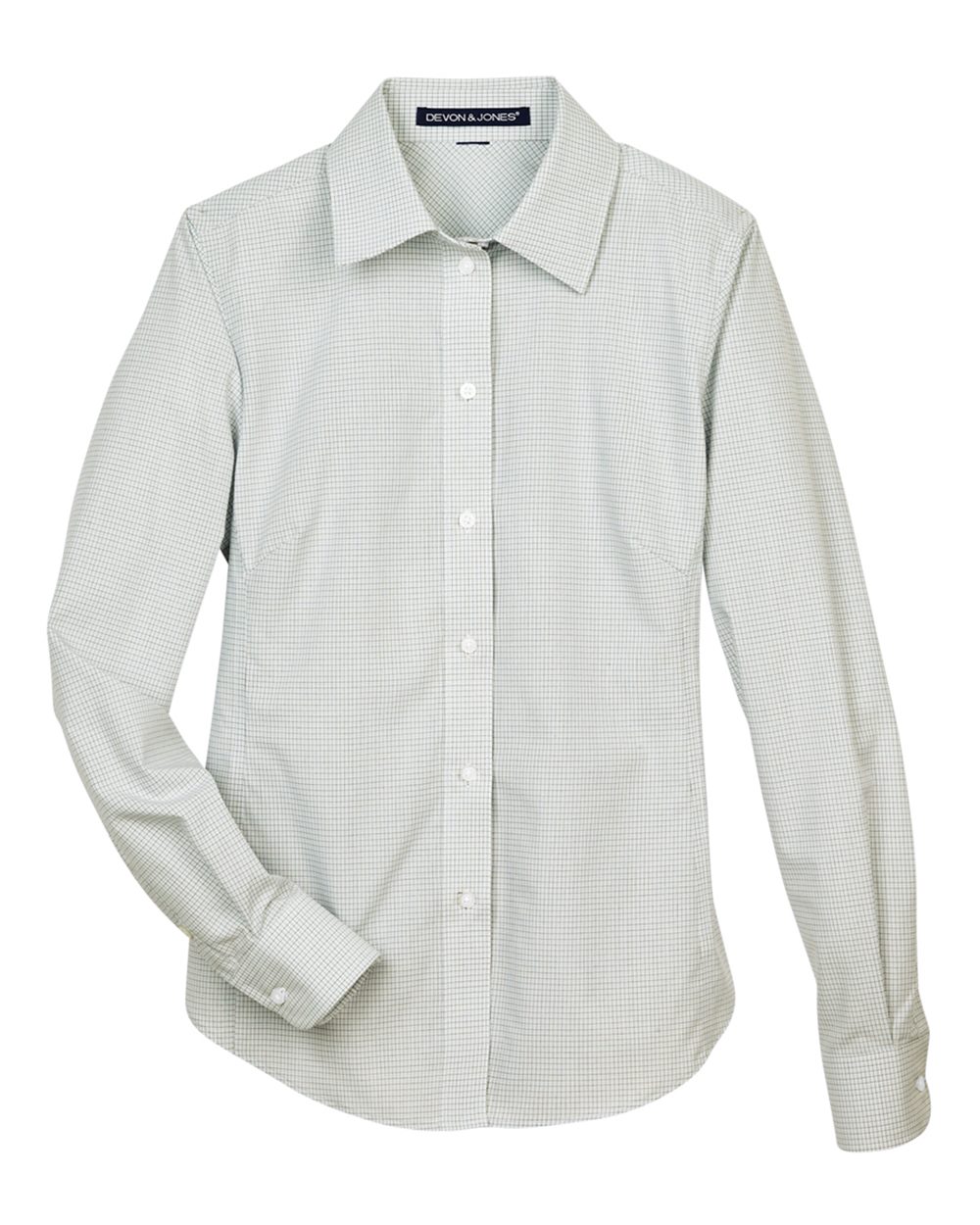 Front View of White/ Forest/ Lime Women's Crown Collection® Micro Tattersall Woven Dress Shirt - DG510W
