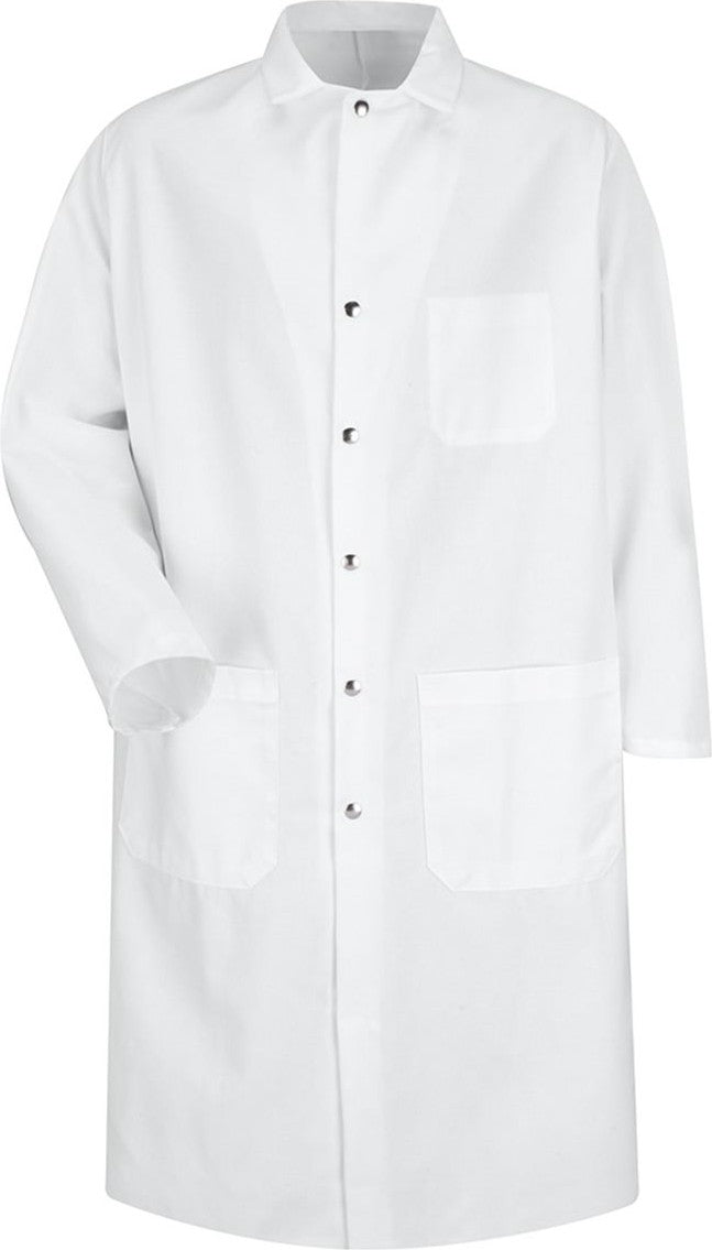 Front View of White Full Cut Butcher Coat - KT50