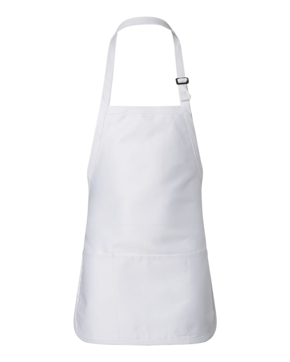 Front View of White Full-Length Apron with Pouch Pocket - Q4250