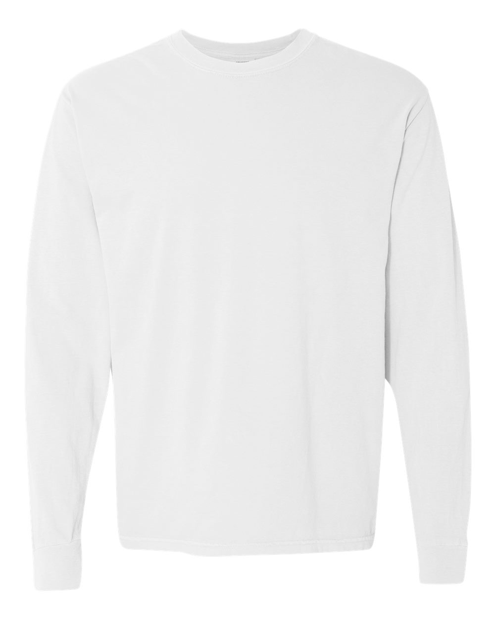Front View of White Garment-Dyed Heavyweight Long Sleeve T-Shirt - 6014