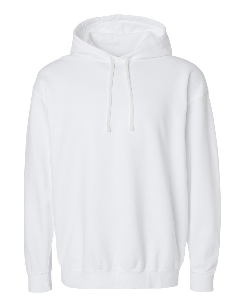 Front View of White Garment-Dyed Lightweight Fleece Hooded Sweatshirt - 1467