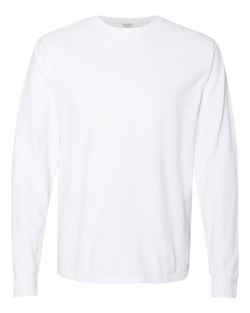 Front View of White Garment-Dyed Long Sleeve T-Shirt - GDH200