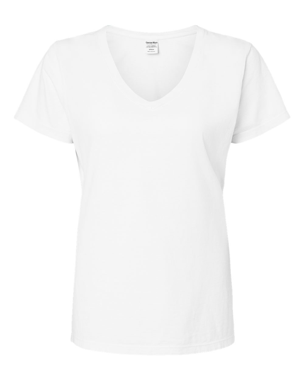 Front View of White Garment-Dyed Women's V-Neck T-Shirt - GDH125