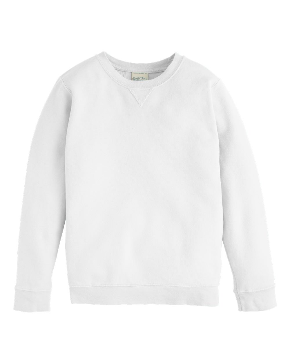 Front View of White Garment-Dyed Youth Crewneck Sweatshirt - GDH475