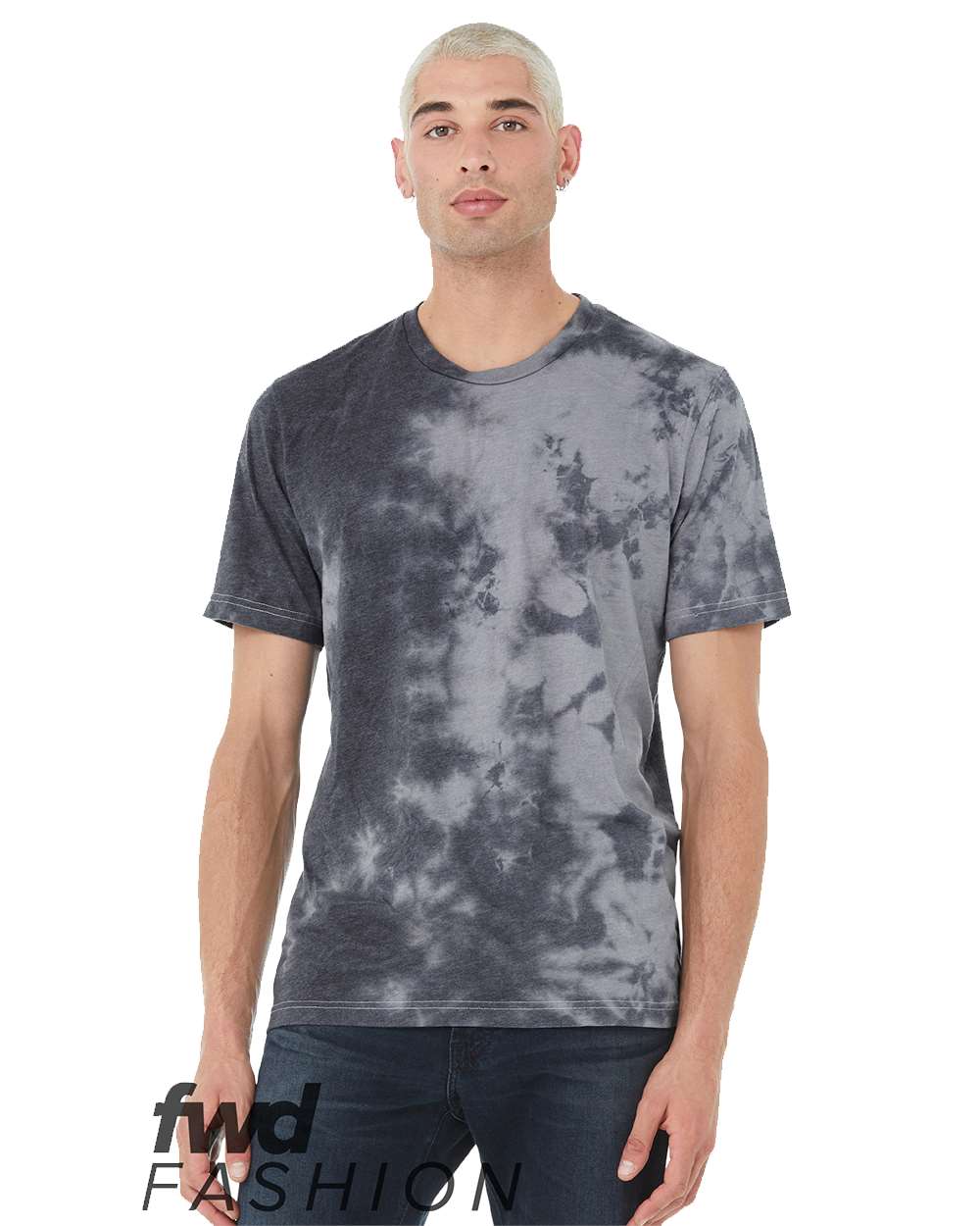 Front View of White/ Grey & Black FWD Fashion Tie-Dyed Tee - 3100RD