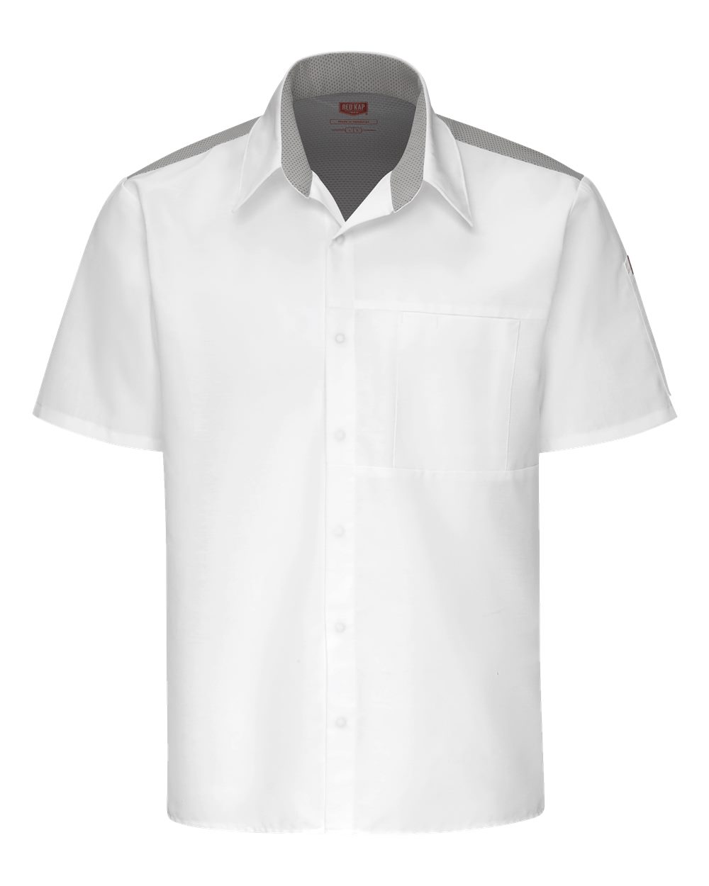 Front View of White/ Grey Poplin Airflow Cook Shirt with OilBlok - 502M