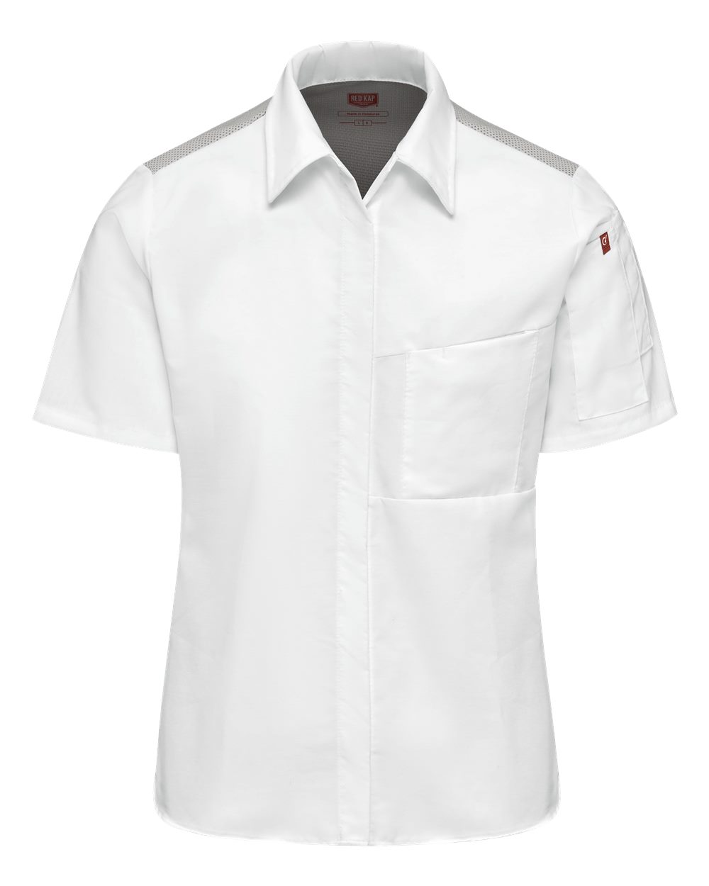 Front View of White/ Grey Women&#39;s Poplin Airflow Cook Shirt with OilBlok - 501W
