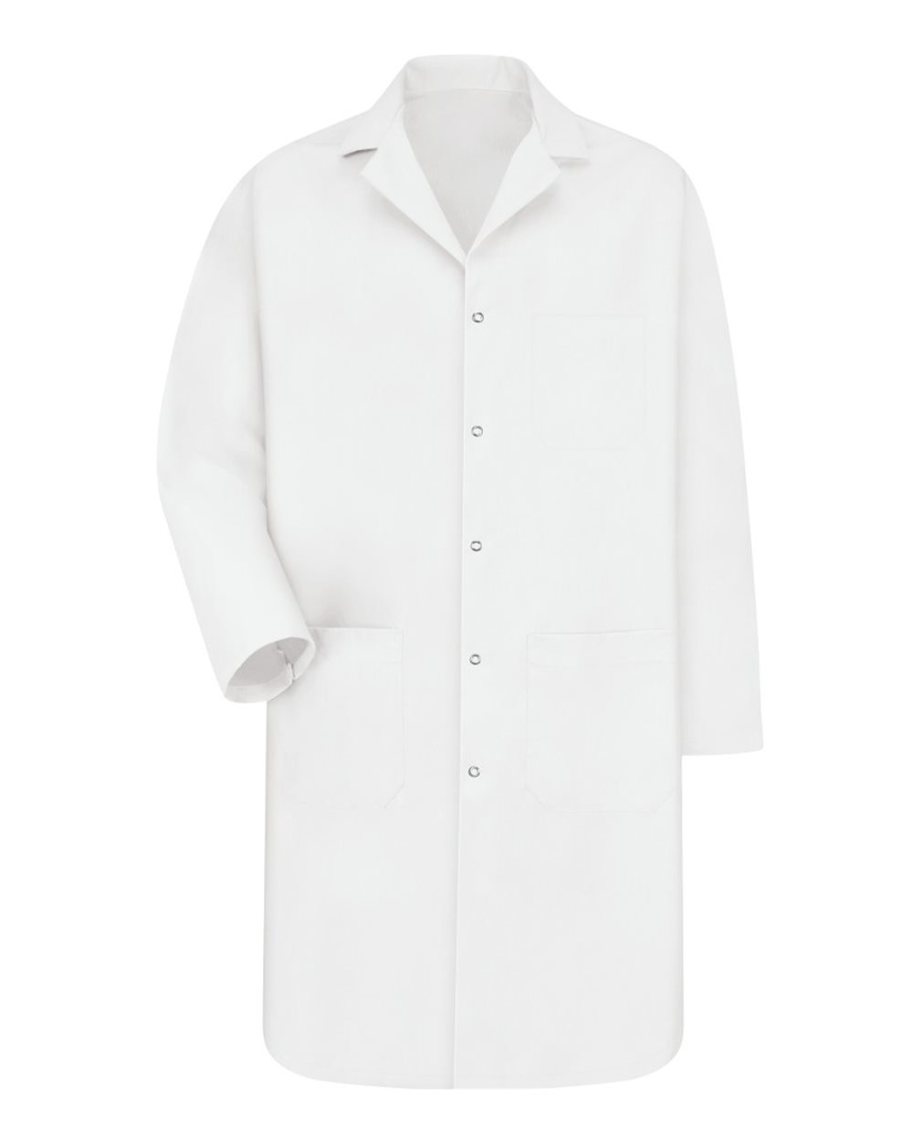 Front View of White Gripper Front Lab Coat - KP18