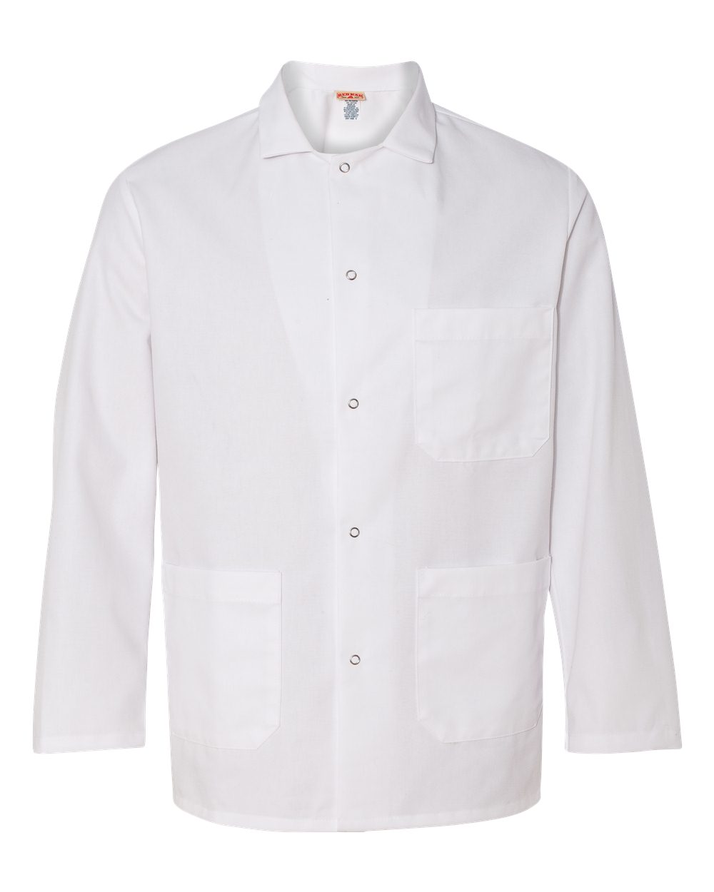 White Gripper Front Short Butcher Coat - 0406