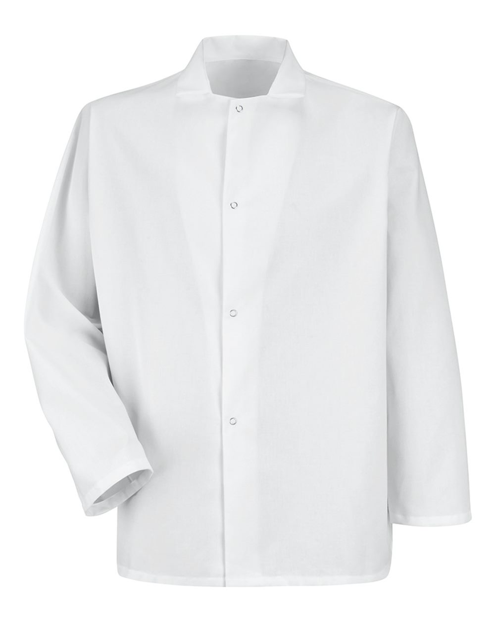 Front View of White Gripper-Front Short Butcher Coat - 0416