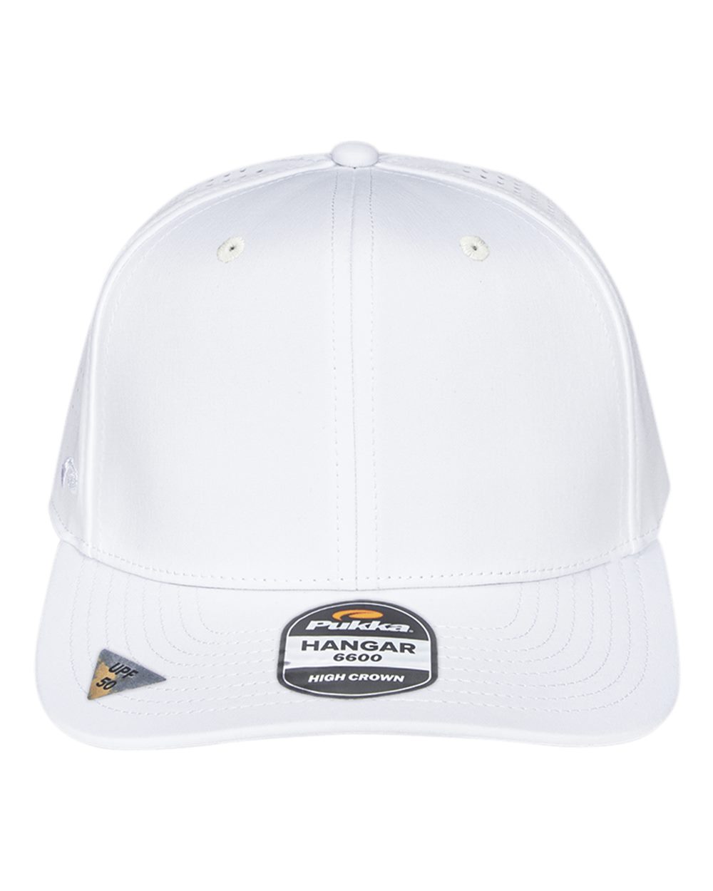 Front View of White Hangar Perforated Six-Panel Cap - 6600