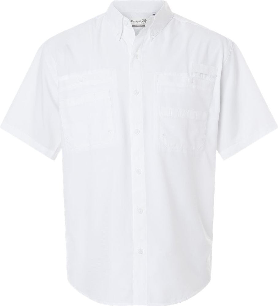 Front View of White Hatteras Performance Short Sleeve Fishing Shirt - 700