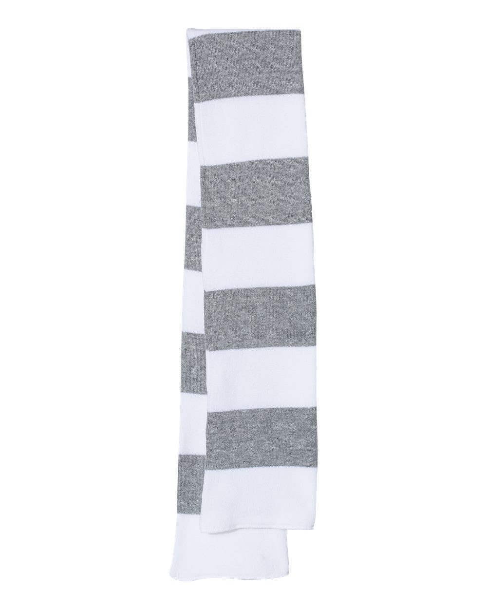 Front View of White/ Heather Grey Rugby-Striped Knit Scarf - SP02