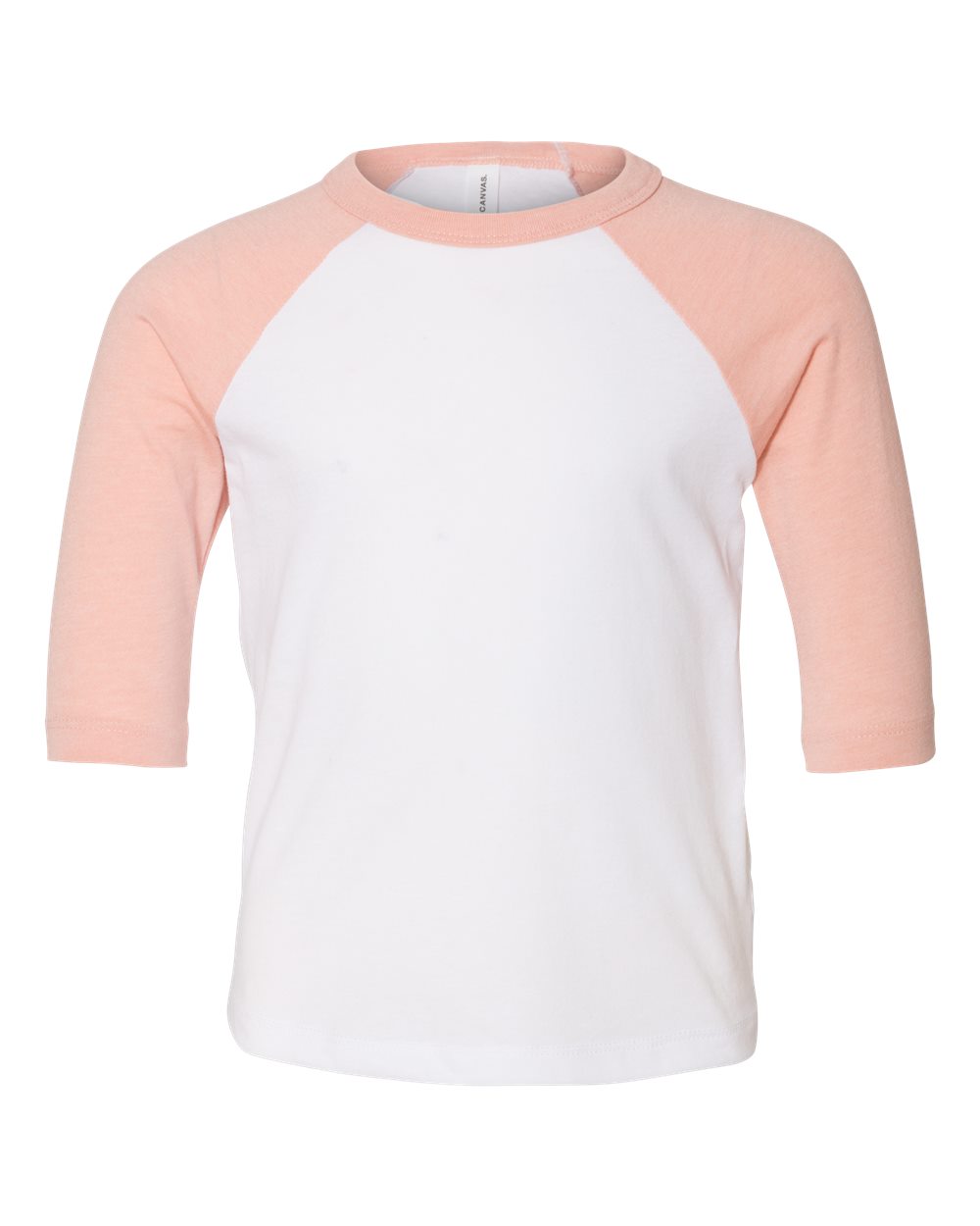 Front View of White/ Heather Peach Toddler Three-Quarter Sleeve Baseball Tee - 3200T