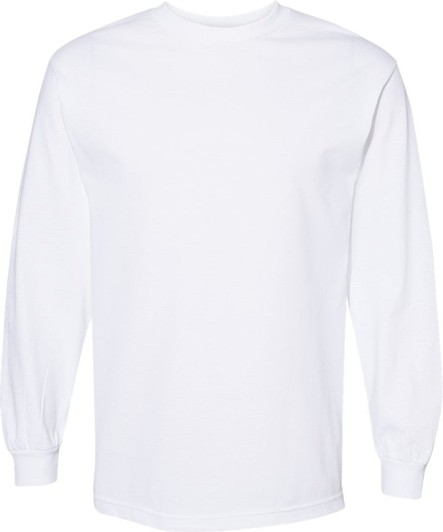 Front View of White Heavyweight Cotton Long Sleeve Tee - 1304