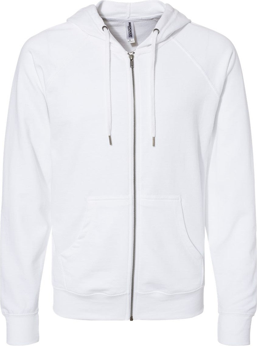 Front View of White Icon Lightweight Loopback Terry Full-Zip Hooded Sweatshirt - SS1000Z