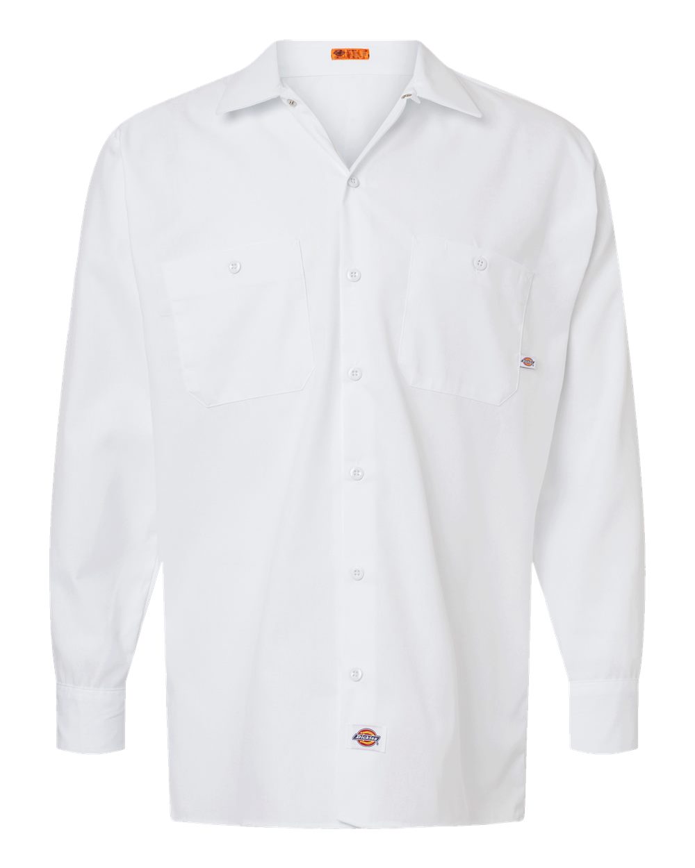 Front View of White Industrial Long Sleeve Work Shirt - L535
