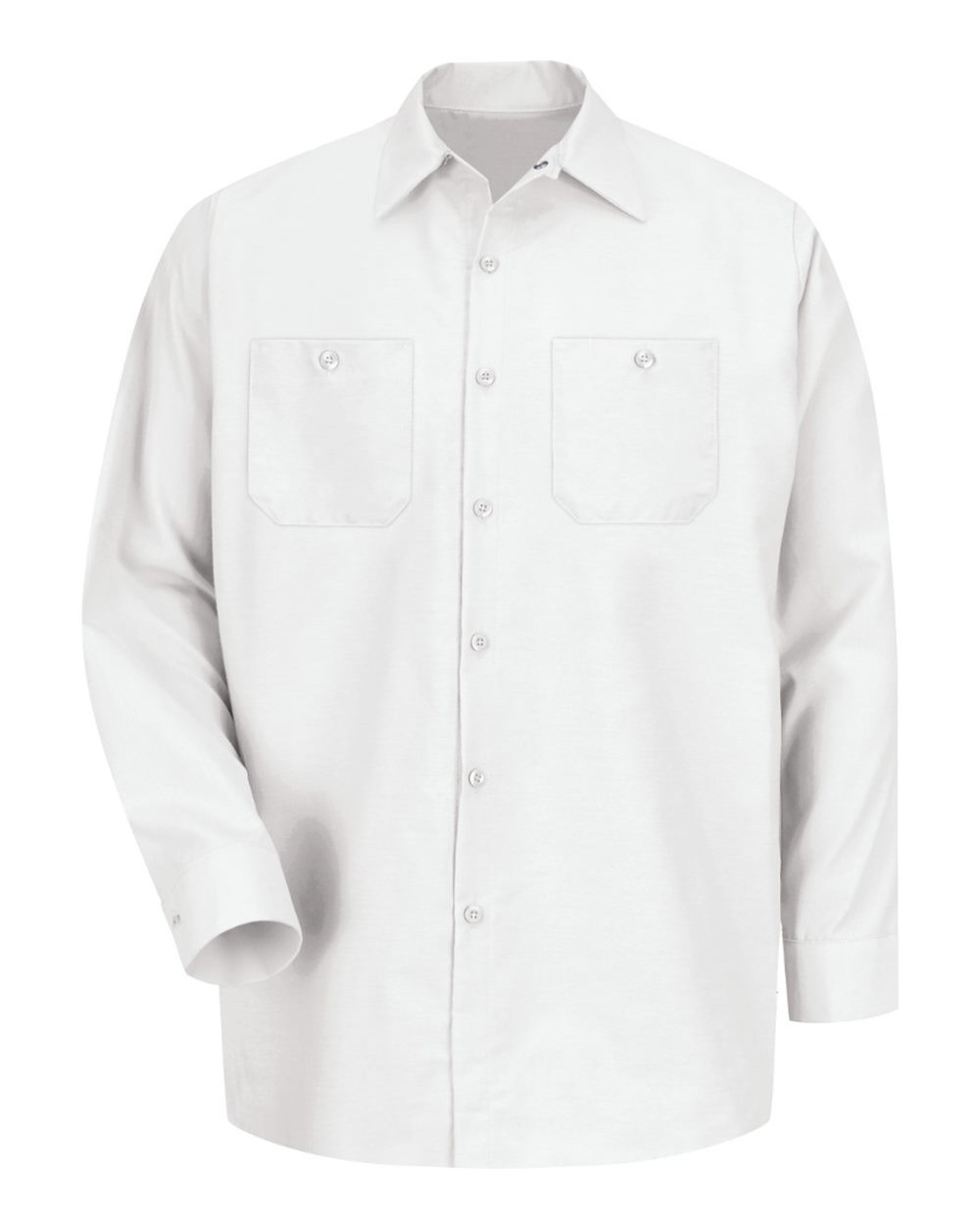 Front View of White Industrial Long Sleeve Work Shirt - SP14
