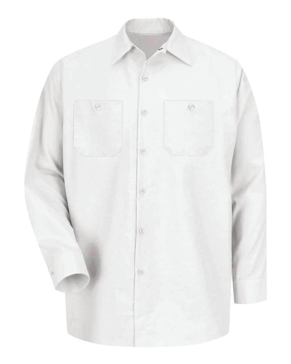 Front View of White Industrial Long Sleeve Work Shirt - Tall Sizes - SP14T