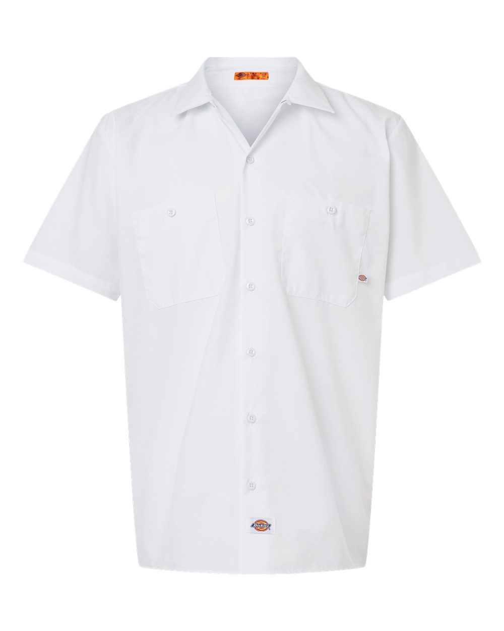 Front View of White Industrial Short Sleeve Work Shirt - S535