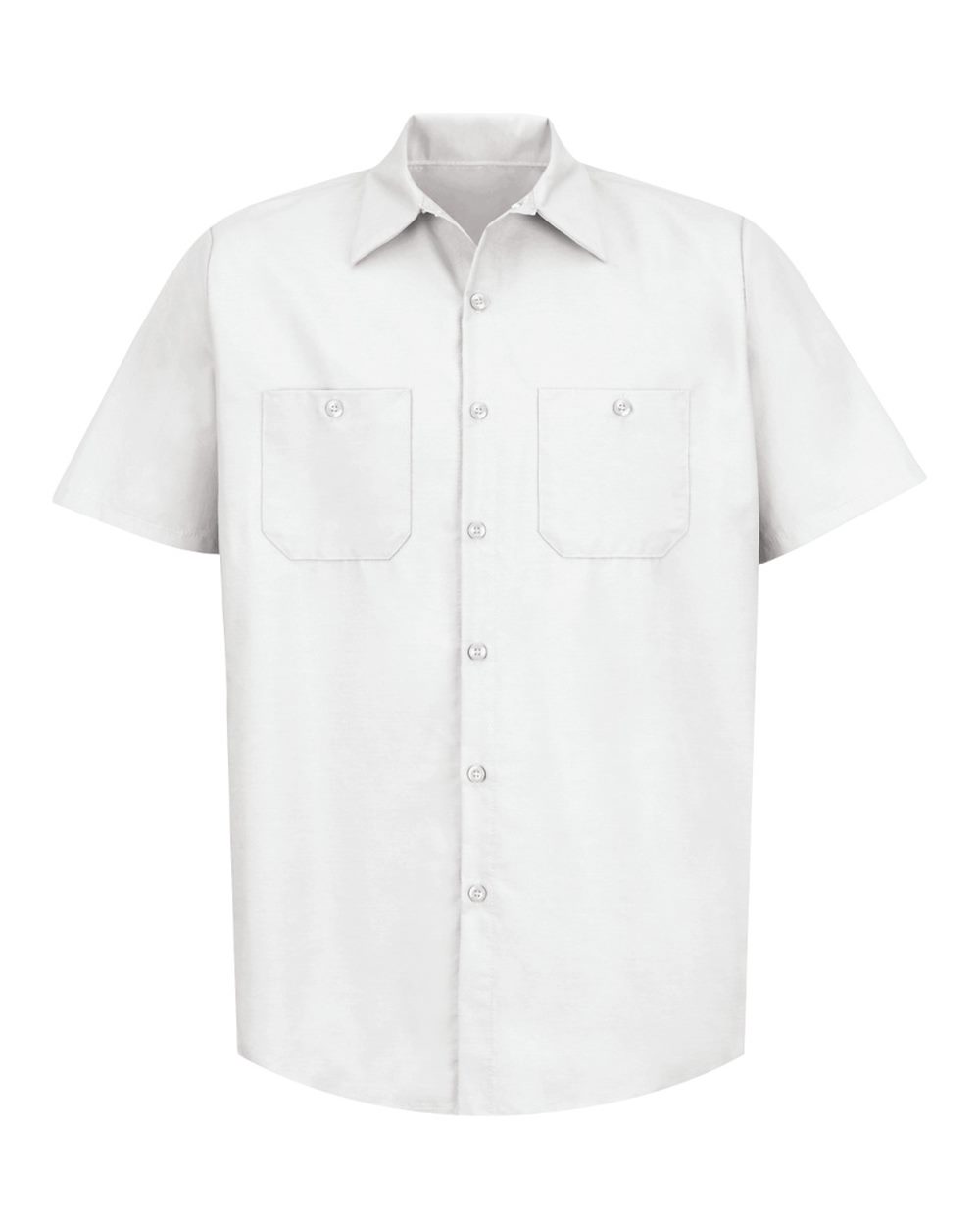 Front View of White Industrial Short Sleeve Work Shirt - SP24
