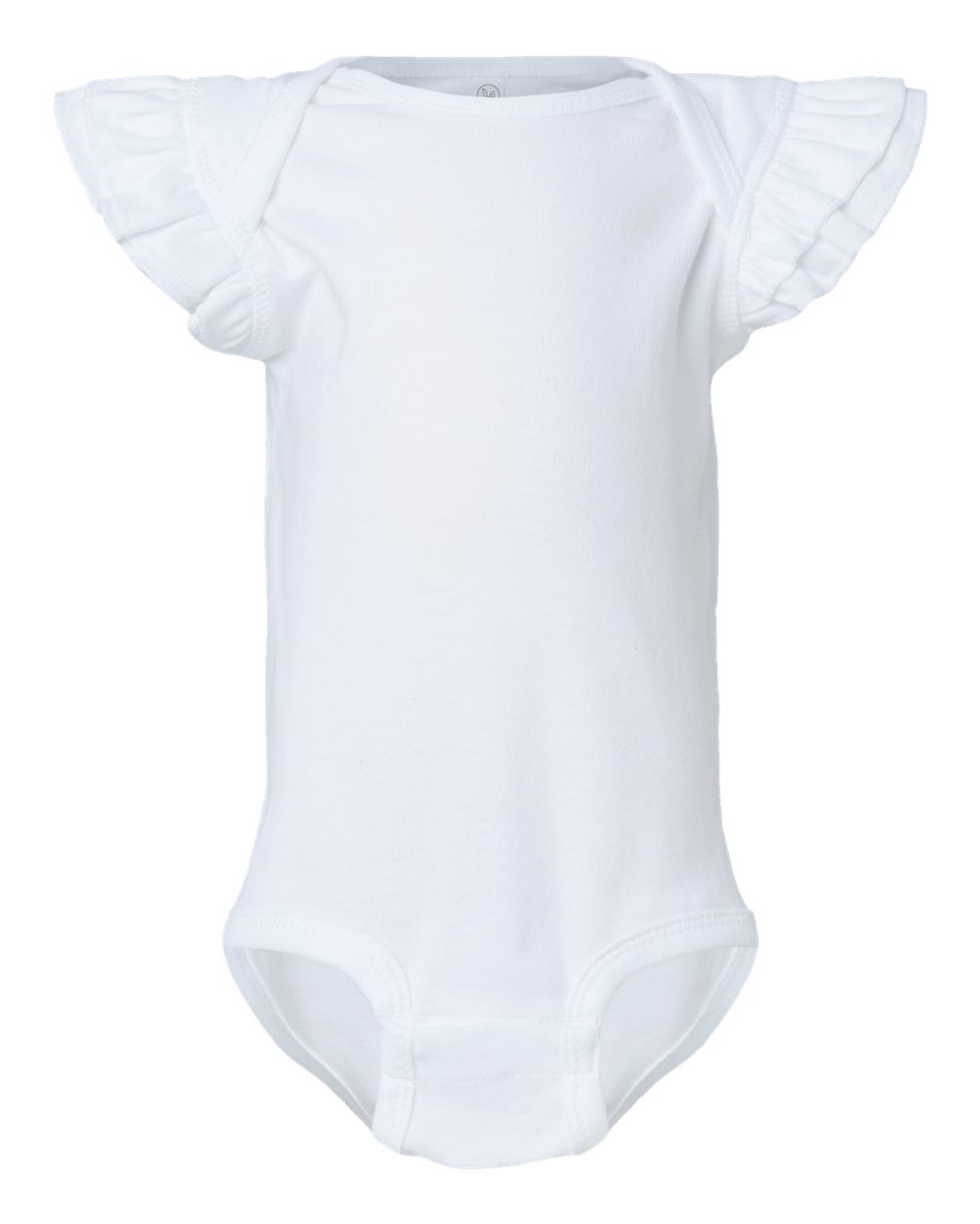 Front View of White Infant Flutter Sleeve Baby Rib Bodysuit - 4439