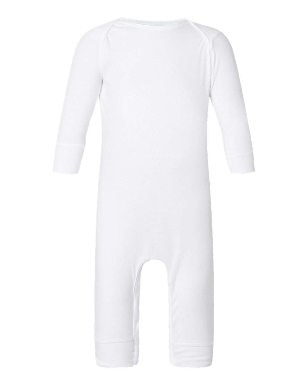 Front View of White Infant Long Legged Baby Rib Bodysuit - 4412