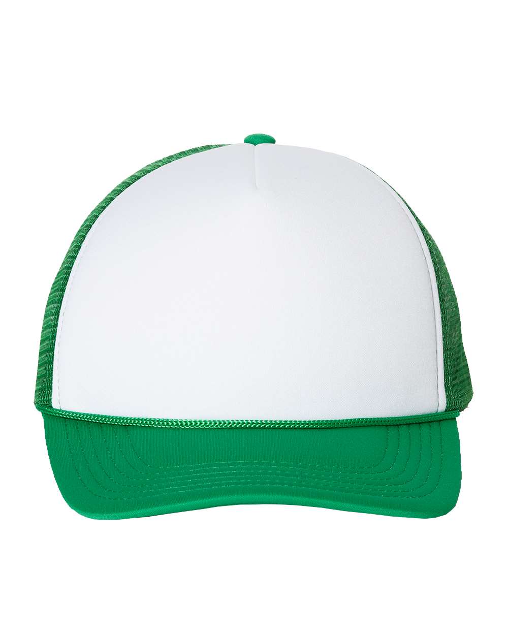 Front View of White/ Kelly Foam Mesh-Back Trucker Cap - VC700