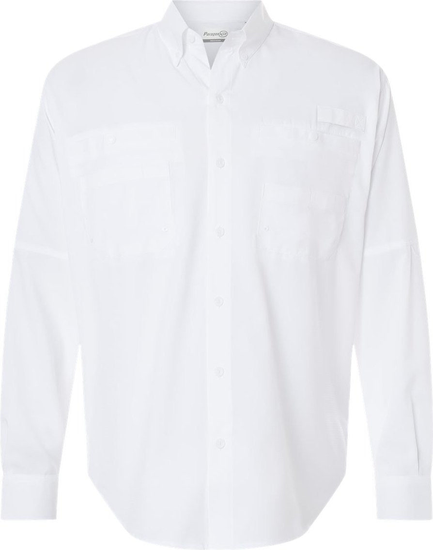 Front View of White Kitty Hawk Performance Long Sleeve Fishing Shirt - 702