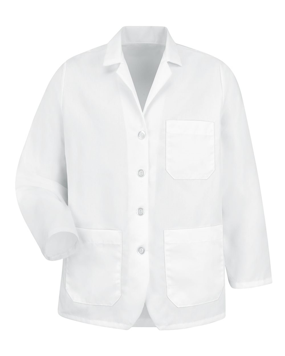 Front View of White Lapel Counter Coat - KP11