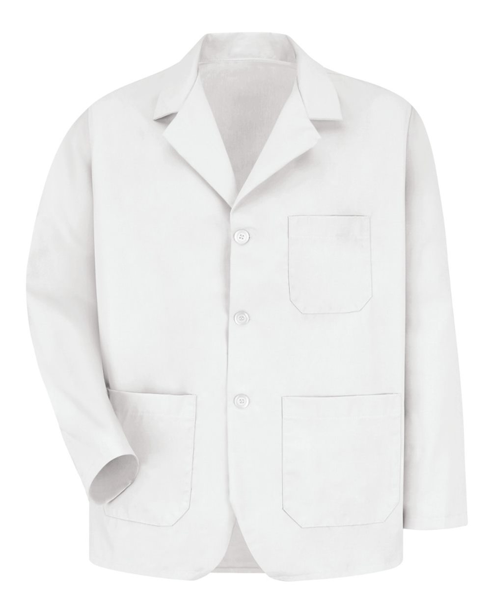 Front View of White Lapel Counter Coat - Tall Sizes - KP10T