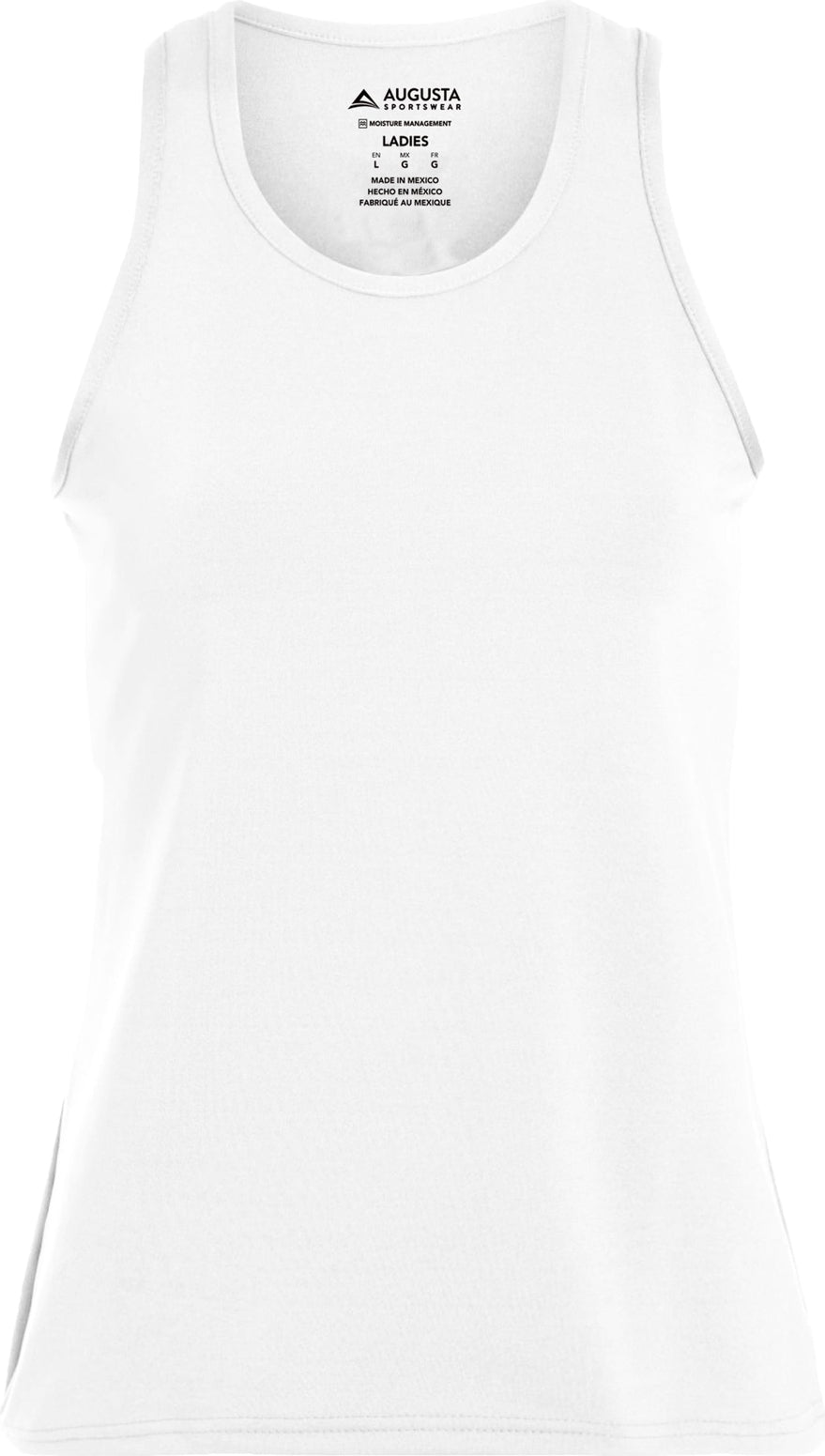 Front View of WHITE LDS P/S SOLID RACERBACK TANK