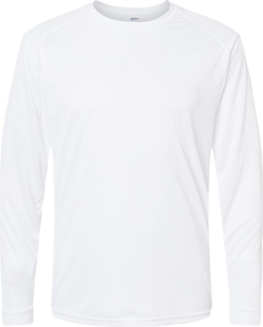 Front View of White Long Islander Performance Long Sleeve T-Shirt - 210