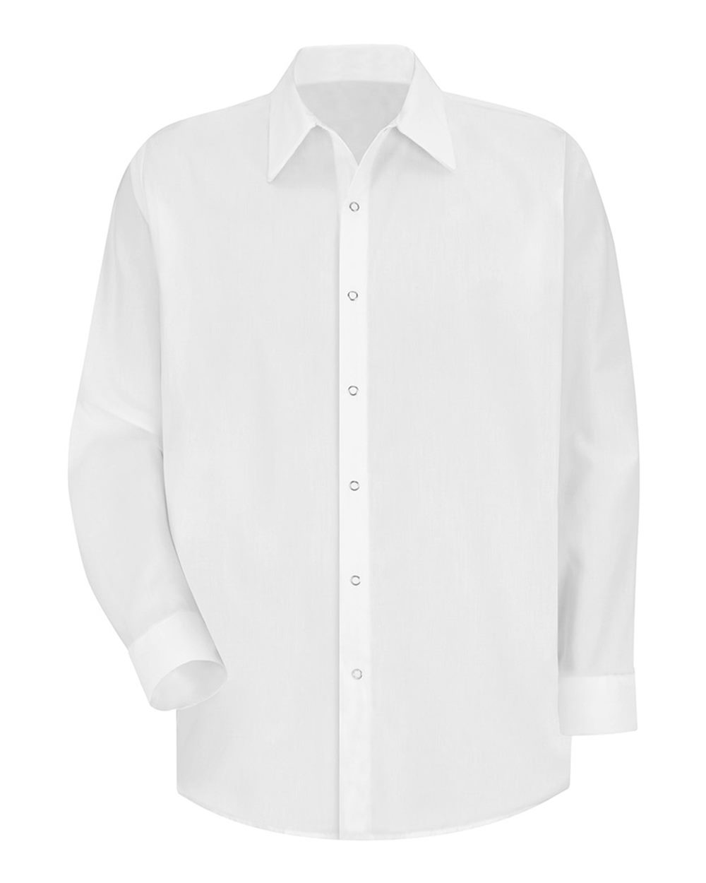 Front View of White Long Sleeve Specialized Polyester Work Shirt - SS16