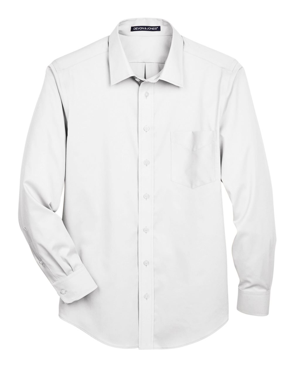 Front View of White Men's Crown Collection® Solid Stretch Twill Woven Dress Shirt - DG530
