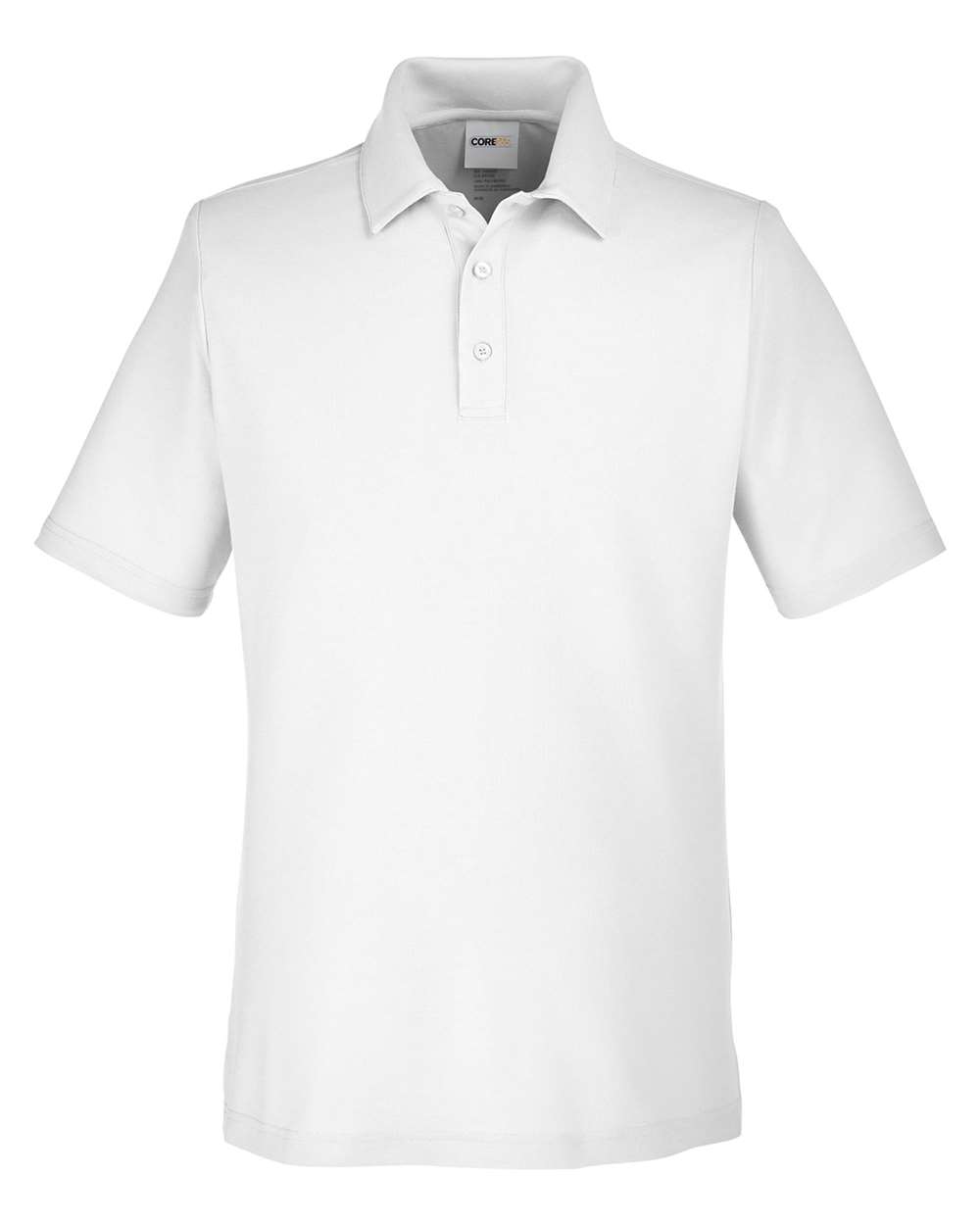 Front View of White Men's Fusion ChromaSoft™ Pique Polo - CE112