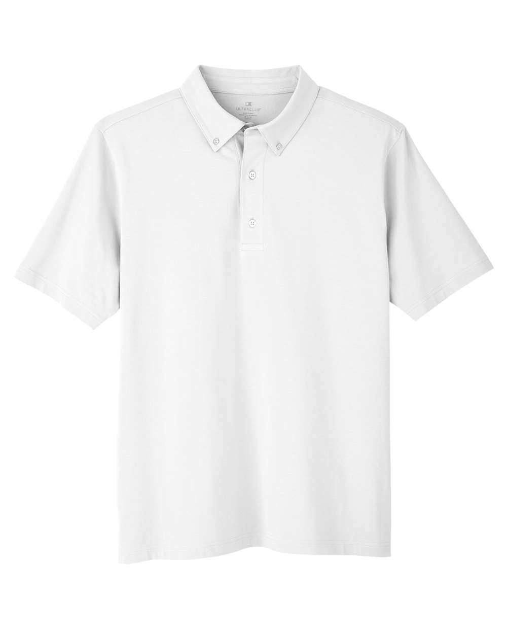 Front View of White Men's Lakeshore Stretch Cotton Performance Polo - UC105
