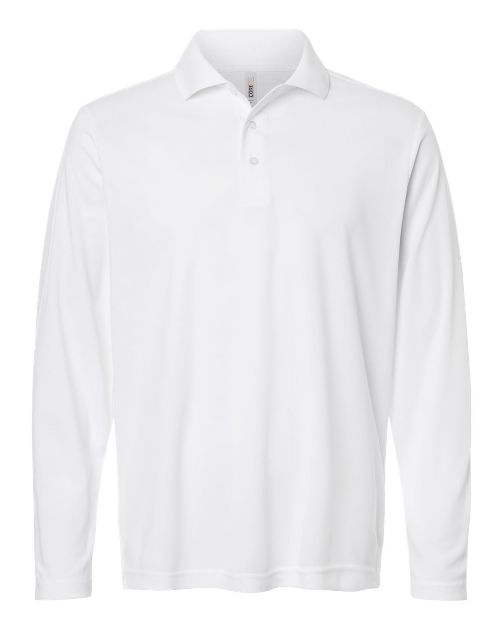 Front View of White Men's Nova Performance Long Sleeve Pique Polo - CE108L plain