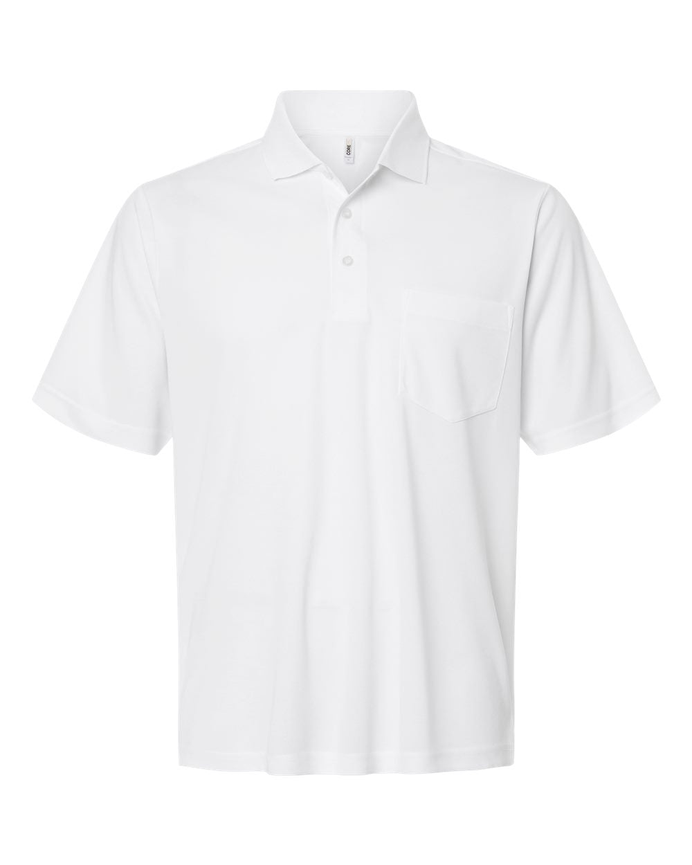 Front View of White Men's Nova Performance Pique Pocket Polo - CE108P