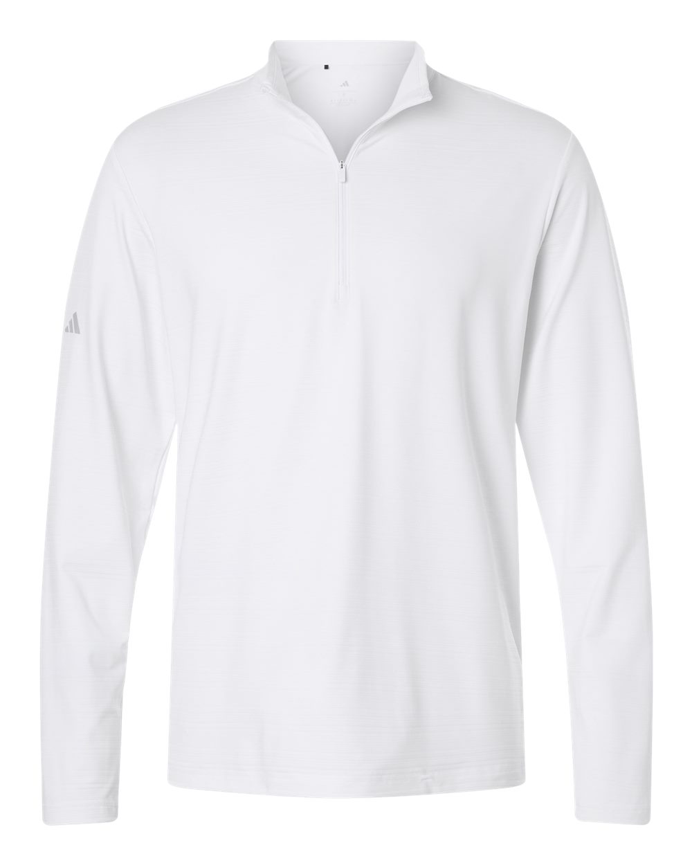 Front View of White Men's Textured Stripe Quarter-Zip Pullover - A708