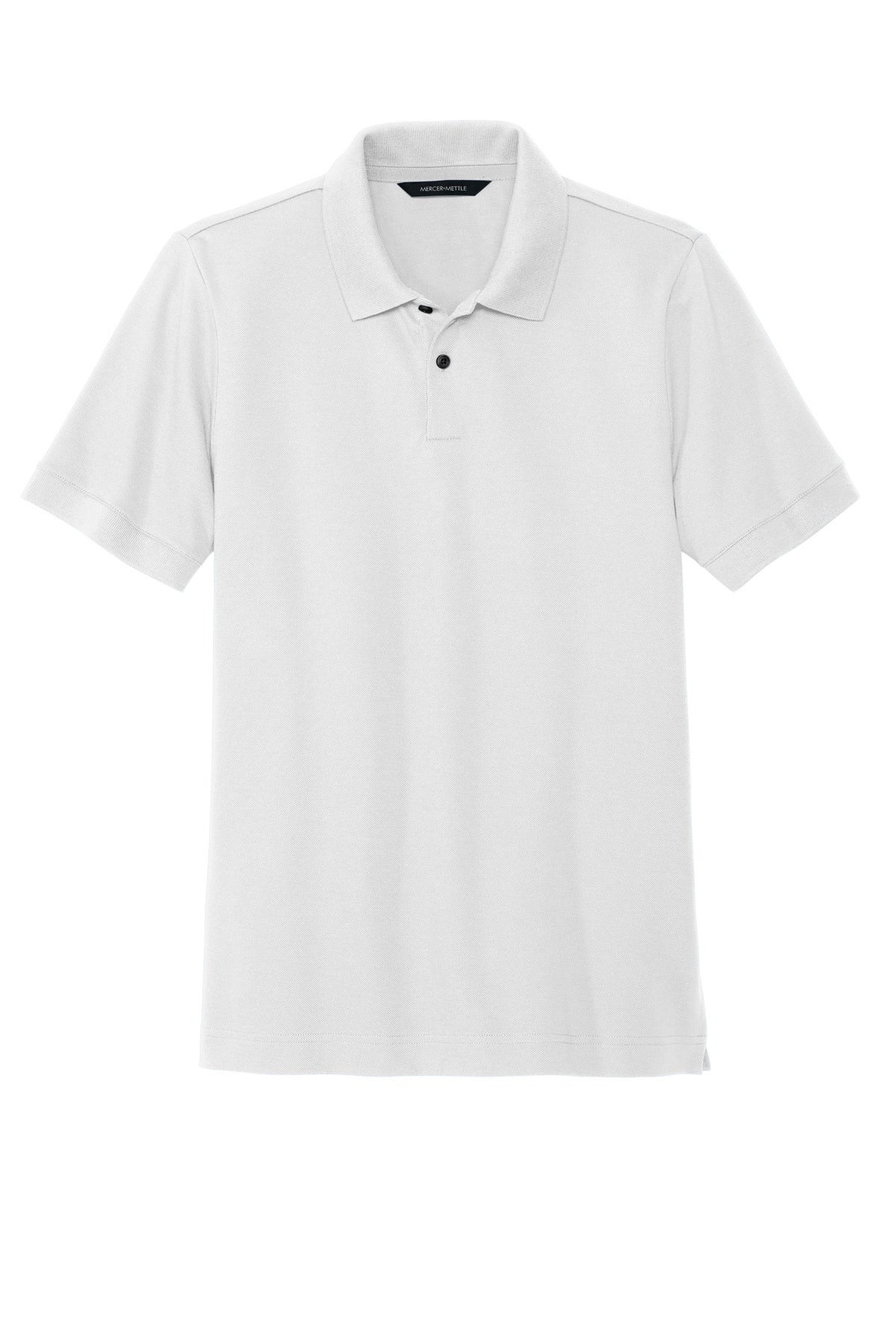 Front View of White Mercer+Mettle Stretch Heavyweight Pique Polo MM1000