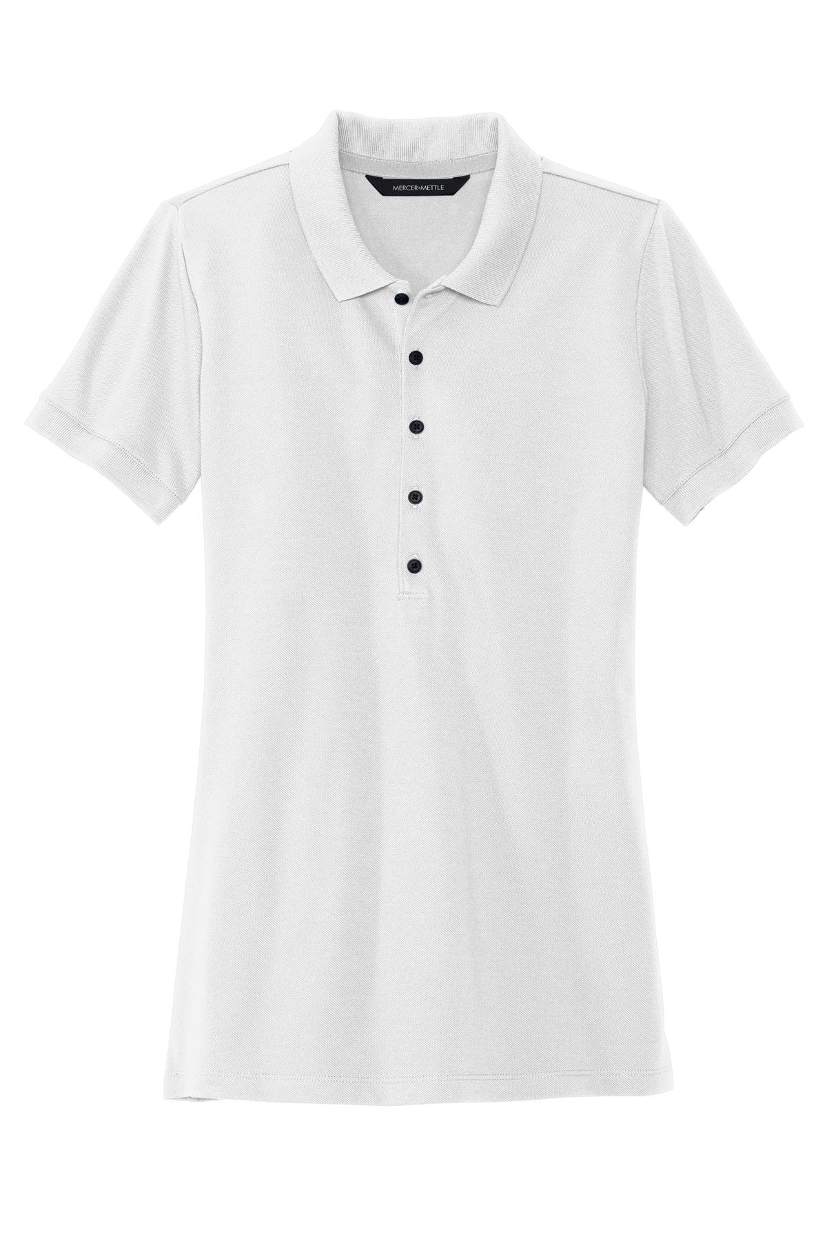 Front View of White Mercer+Mettle Women's Stretch Heavyweight Pique Polo MM1001