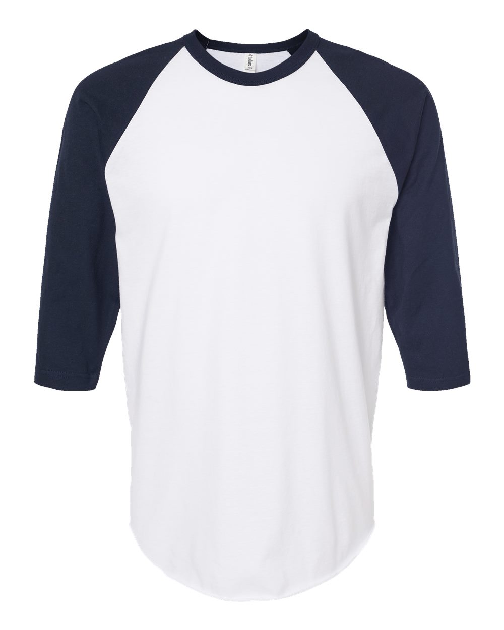 Front View of White/ Navy Fine Jersey Raglan T-Shirt - 245