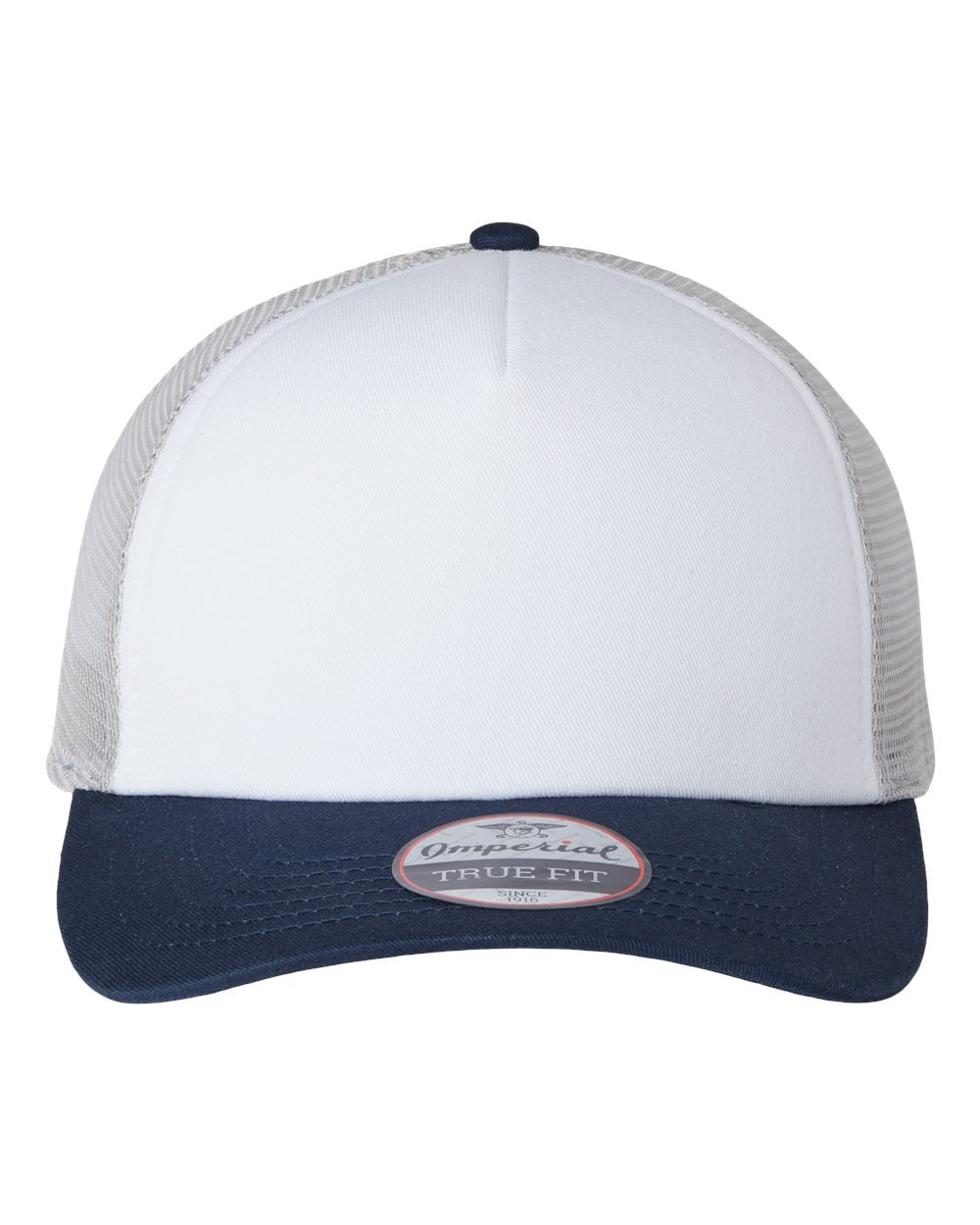 Front View of White/ Navy/ Grey North Country Trucker Cap - 1287