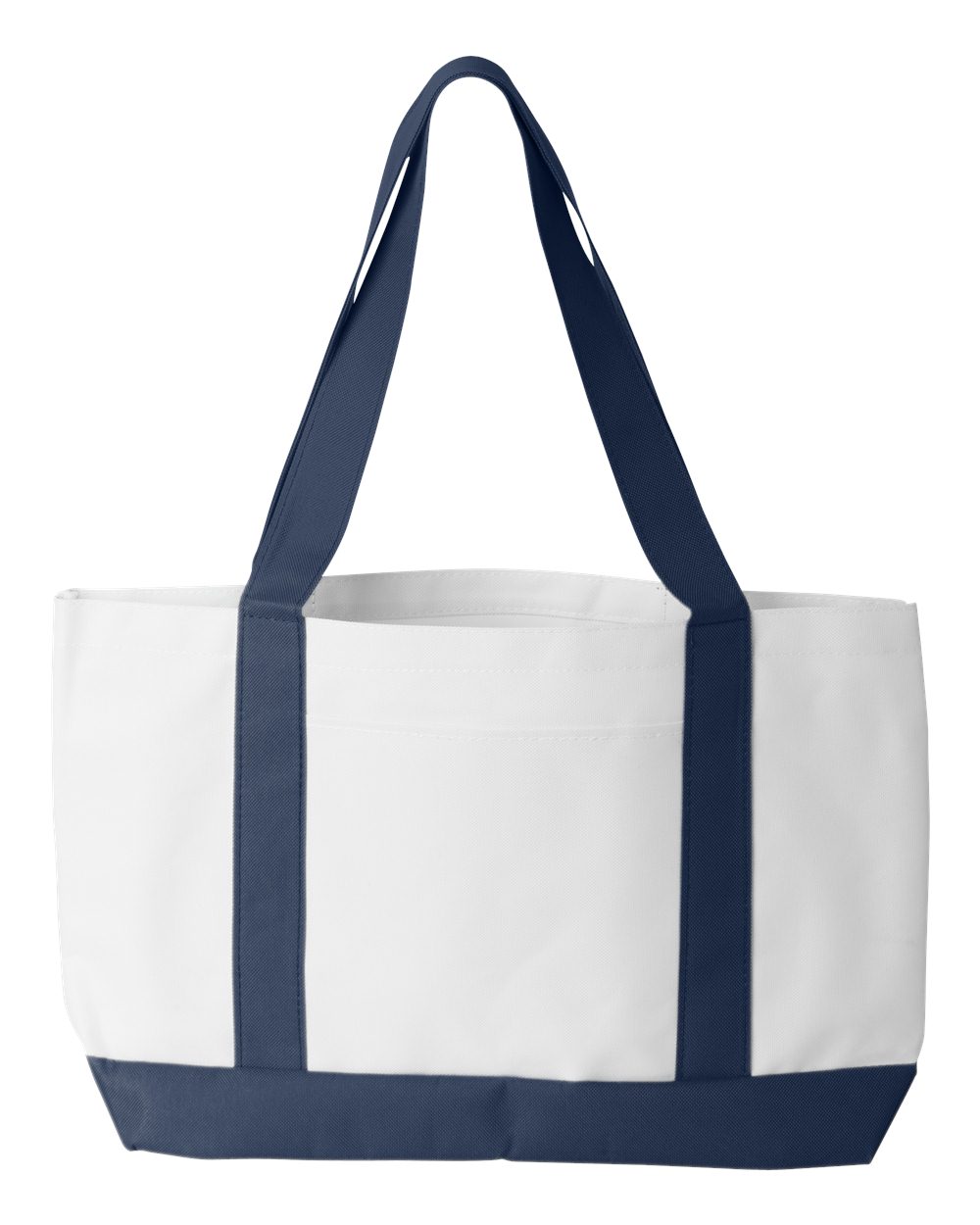 Front View of White/ Navy P&amp;O Cruiser Tote - 7002